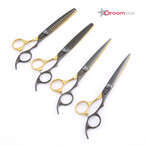 Groomstar - profesjonalne nożyczki groomerskie, zestaw 4 sztuk (proste, gięte, degażówki, chunkersy), 7"